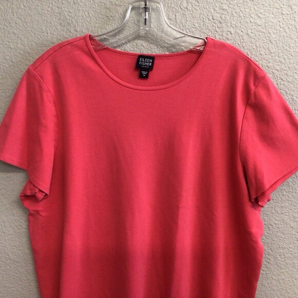 Eileen Fisher Top Cotton Jersey Short Sleeve Coral Plus Size 1X TShirt Shirt - Picture 3 of 9
